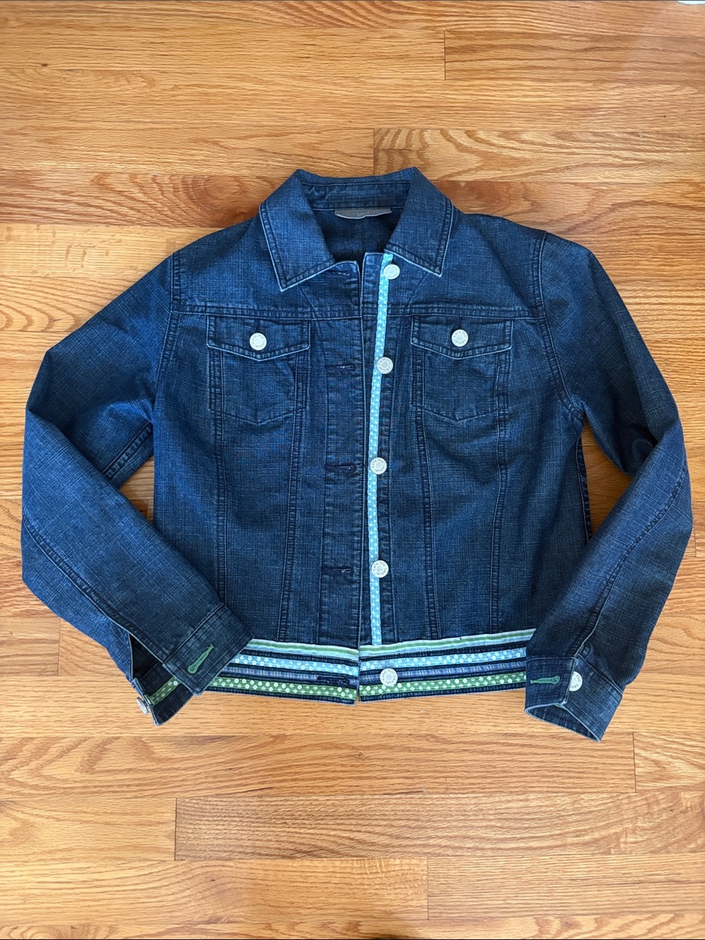 Kate Hill Dark Blue Denim Jacket with Aqua Trim